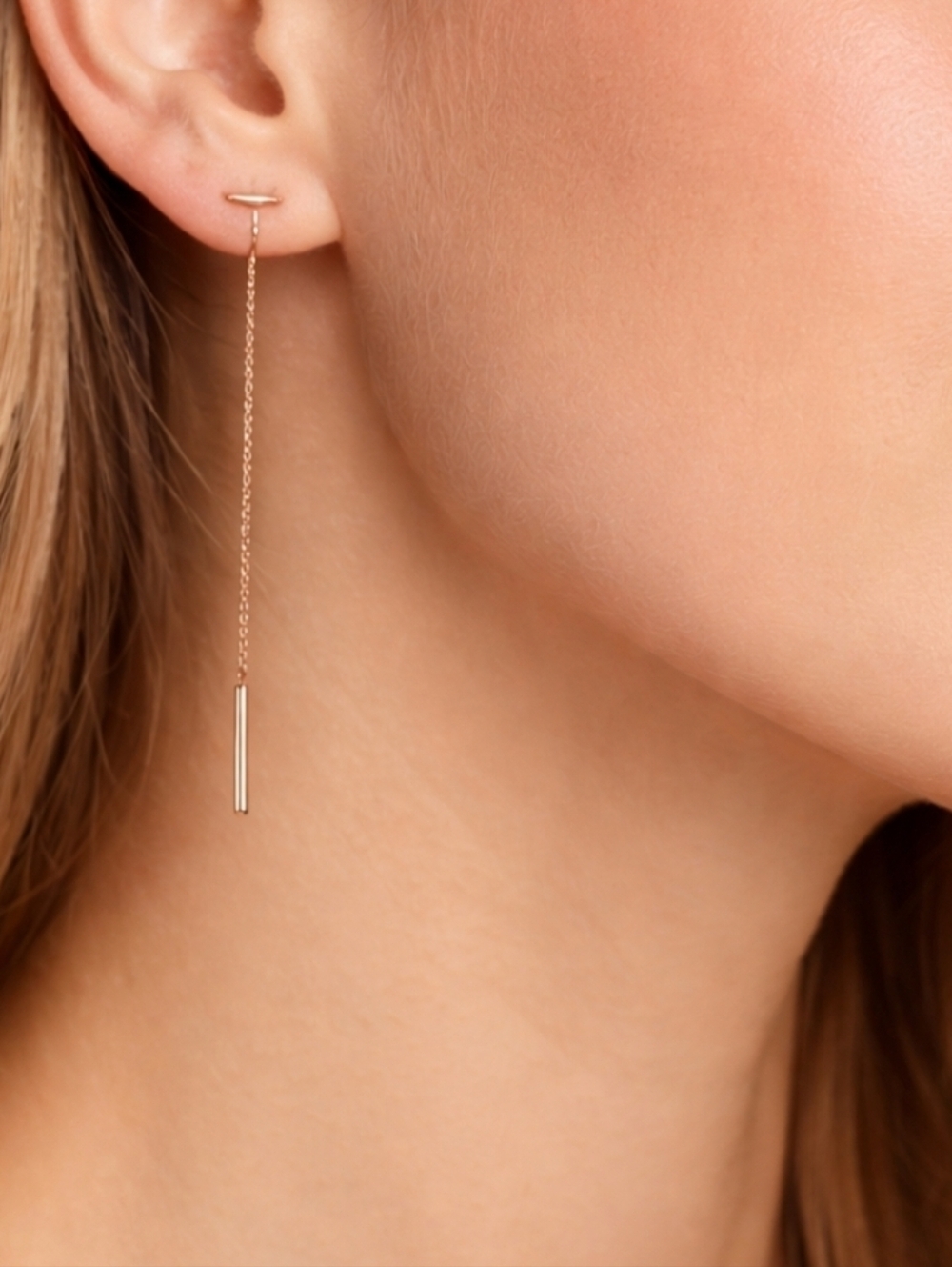 Summer & Rose Bar Chain Drop Earrings Rose Gold Dainty Minimalist NWT Gift